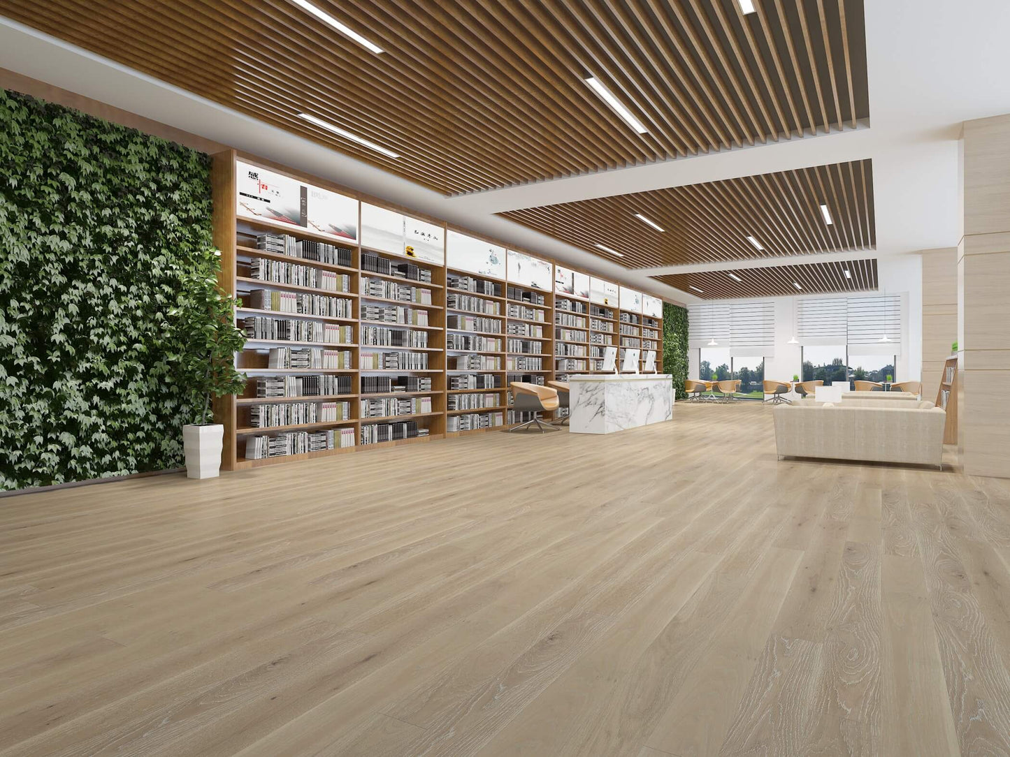 Driftwood hardwood flooring in showroom setting